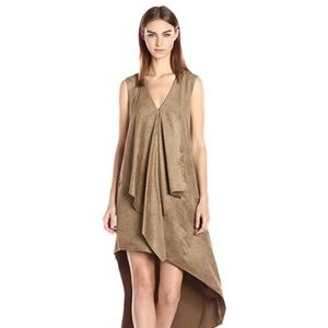 BCBGMAXAZRIA olive green suede sleeveless v neck high Low dress size small